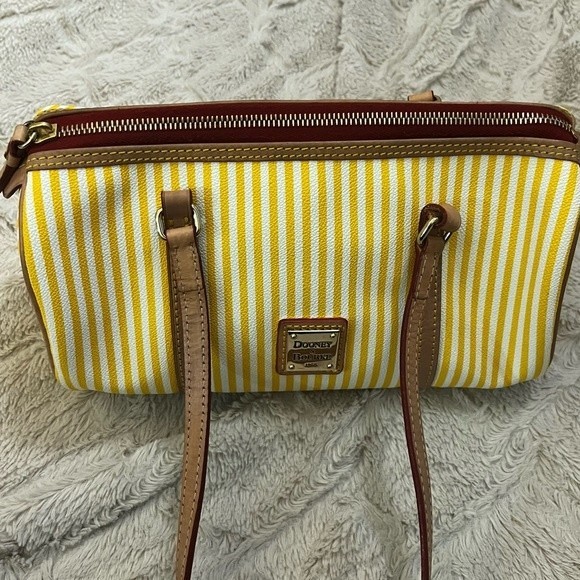 Dooney and Bourke Yellow and White Striped Barrel Bag - Picture 6 of 12